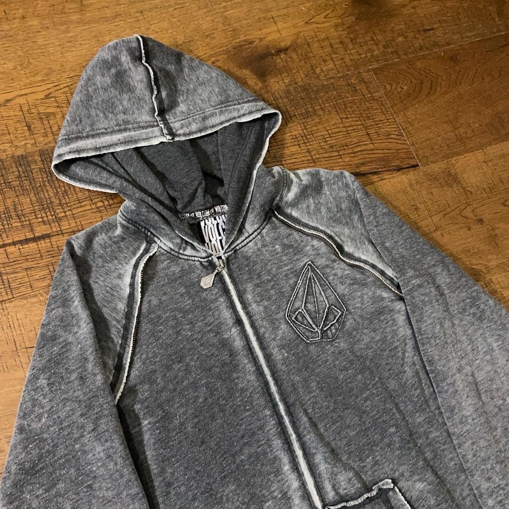 Volcom Zip Up Hoodie Women XL Grey Skater Y2K Faded Patina Longline B32310P0
